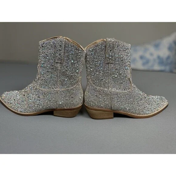Madden Girl Rhinestone Western Ankle Boots – Size 6 – Sparkly Cowgirl Booties - Picture 13 of 16